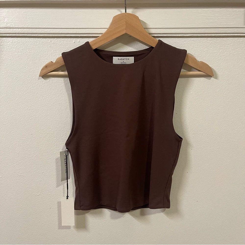 Aritzia Babaton chocolate brown stretchy butter soft top ( mid section top)